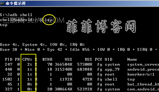 執行top命令，查看手機資源占用信息